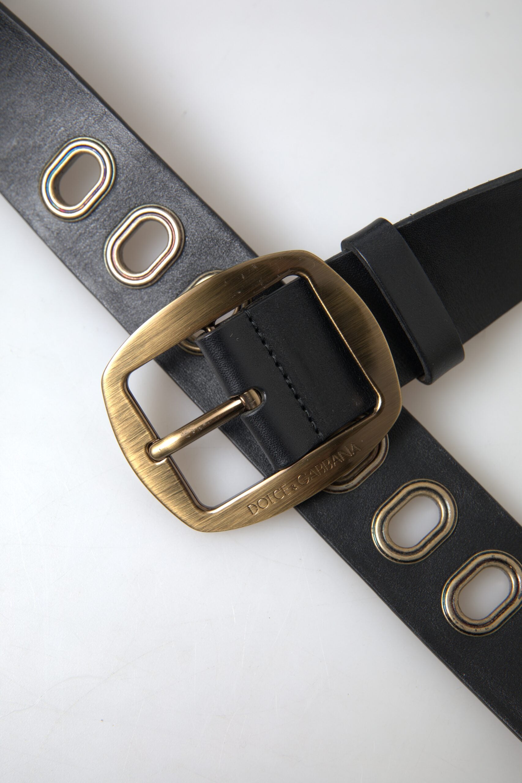 Dolce & Gabbana Black Leather Gold Metal Buckle Men Belt Dolce & Gabbana