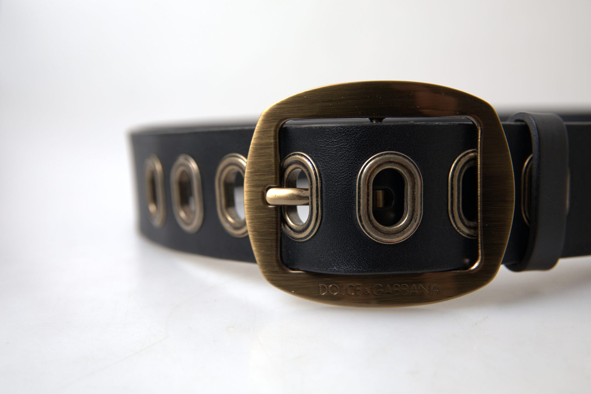 Dolce & Gabbana Black Leather Gold Metal Buckle Men Belt Dolce & Gabbana