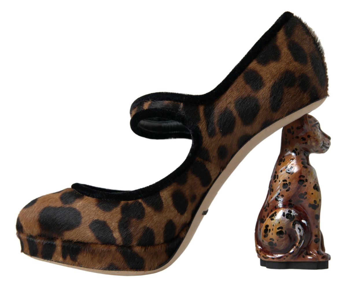 Dolce & Gabbana Black Brown Calf Leopard Heel Mary Jane Pump Shoes Dolce & Gabbana