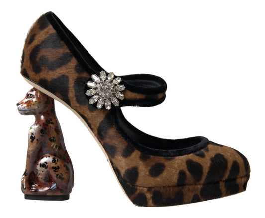 Dolce & Gabbana Black Brown Calf Leopard Heel Mary Jane Pump Shoes Dolce & Gabbana