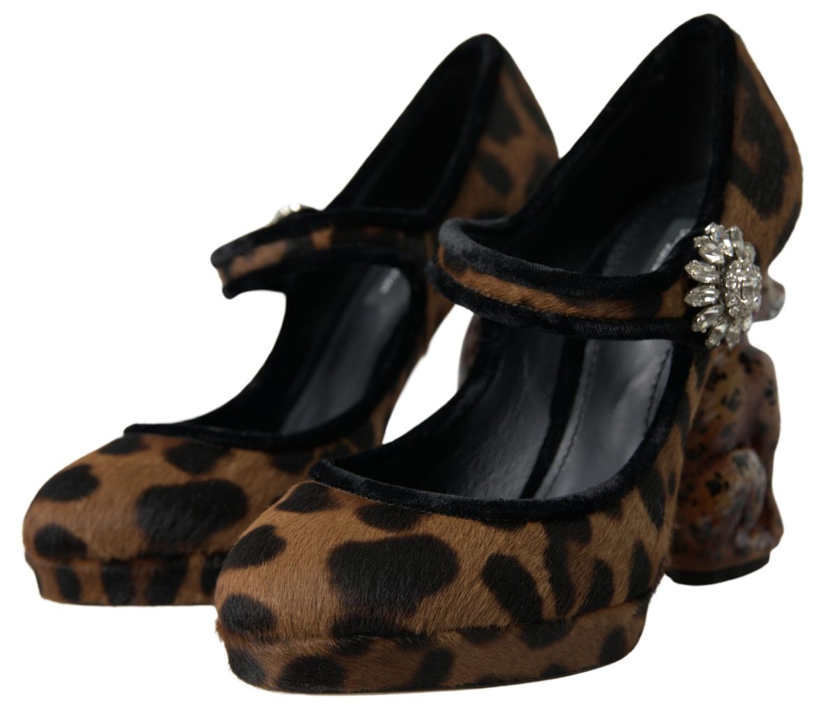 Dolce & Gabbana Black Brown Calf Leopard Heel Mary Jane Pump Shoes Dolce & Gabbana