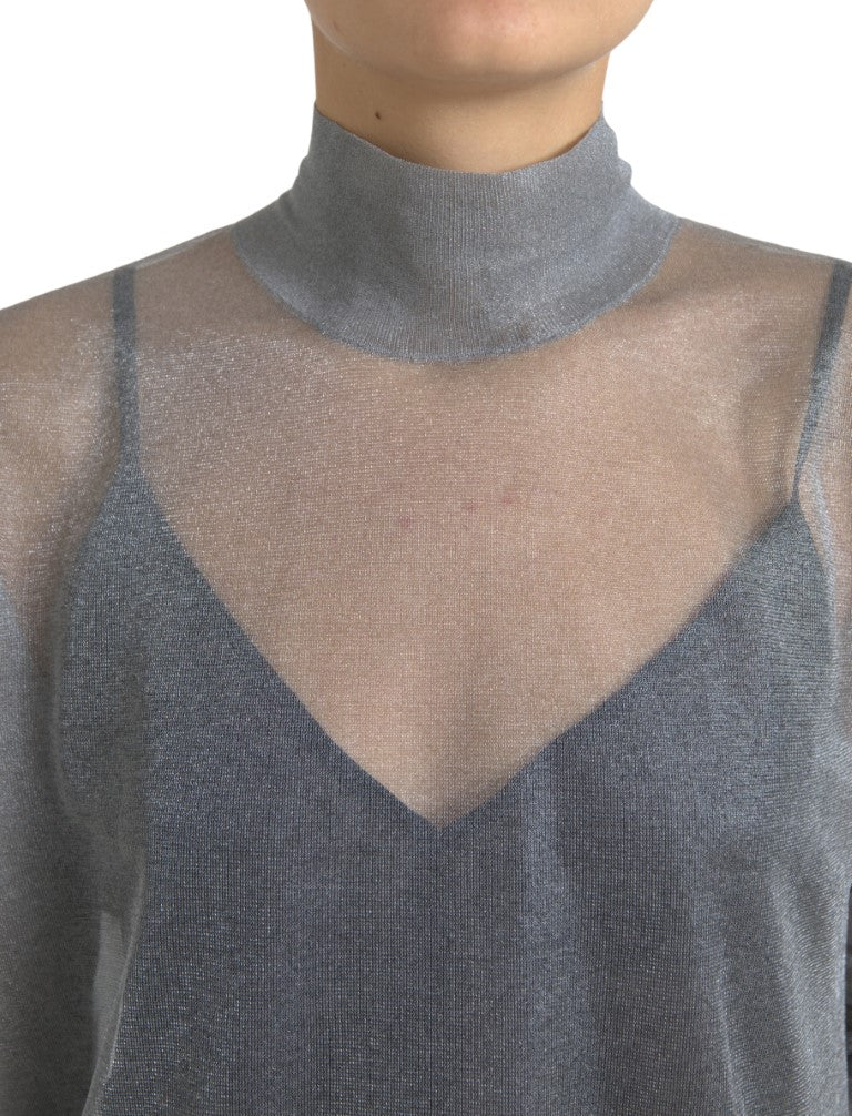 Dolce & Gabbana Gray Mesh Turtleneck Long Sleeve Blouse Top Dolce & Gabbana