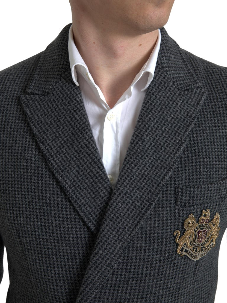Dolce & Gabbana Gray Logo Embroidery Double Breasted Blazer Dolce & Gabbana