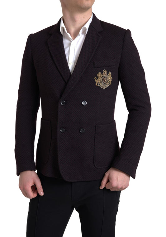 Dolce & Gabbana Purple Logo Embroidery Double Breasted Blazer Dolce & Gabbana