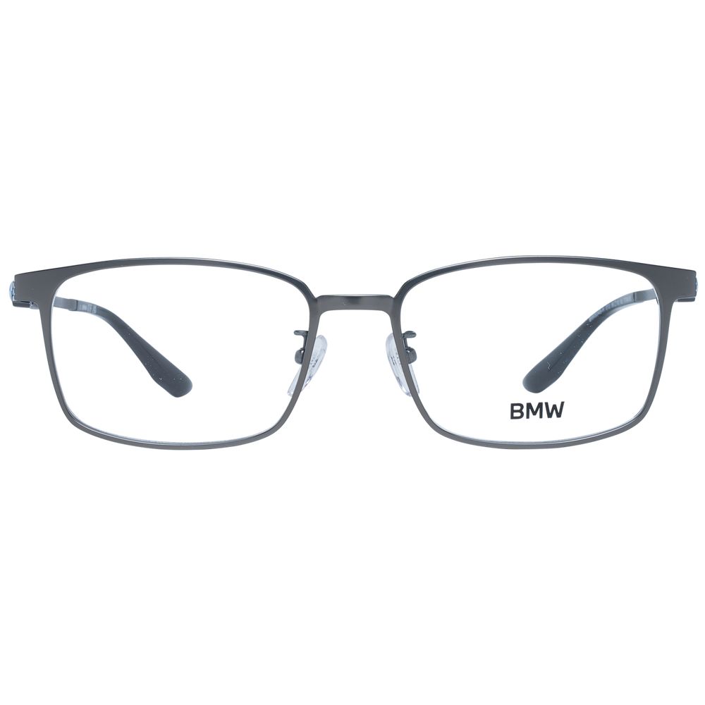 BMW gray titanium glasses frames with sleek design and lightweight construction, showcasing modern eyewear style.