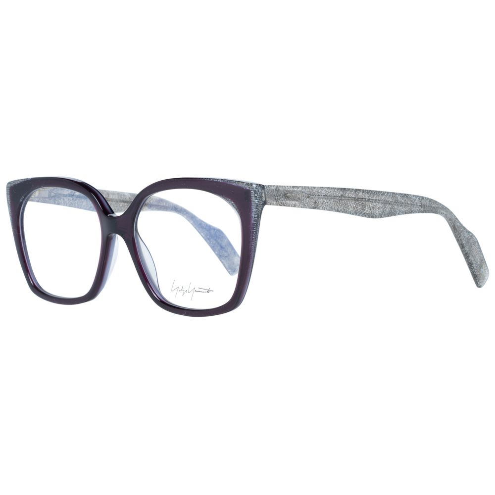 Yohji Yamamoto purple plastic glasses frames with sleek design and modern style, shown from a front view.