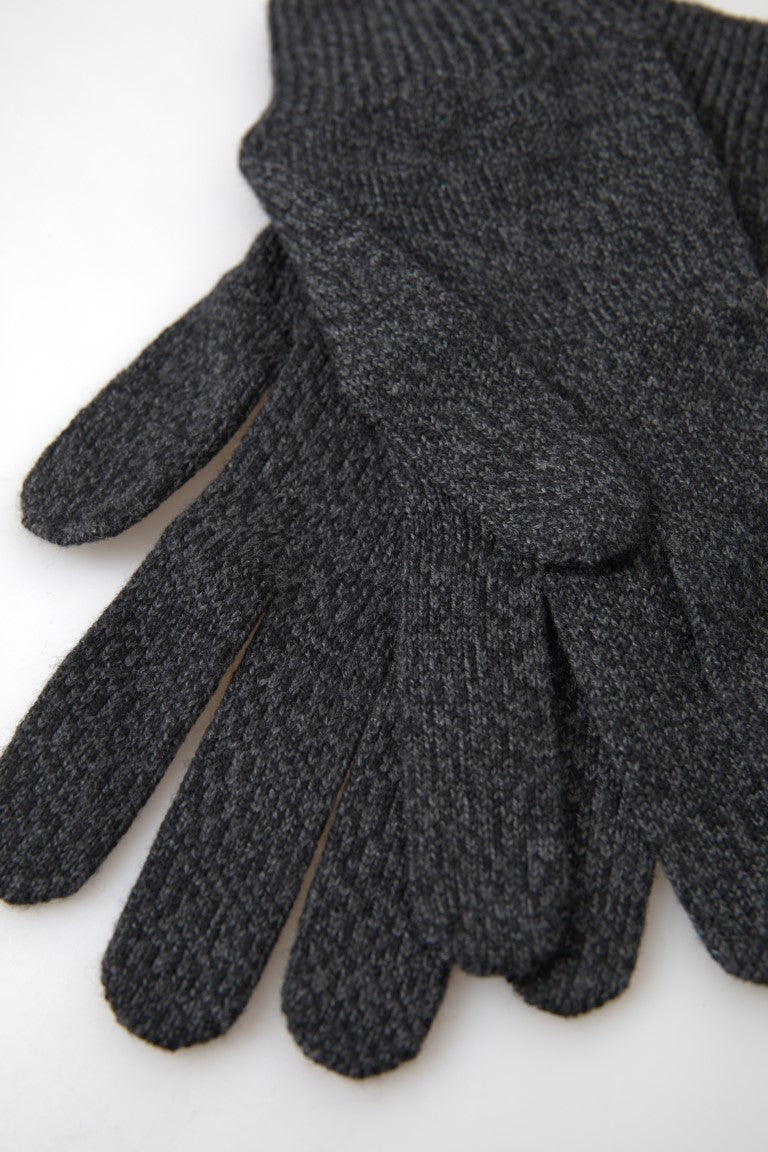 Dolce & Gabbana Gray Virgin Wool Knit Hands Mitten Men Gloves Dolce & Gabbana
