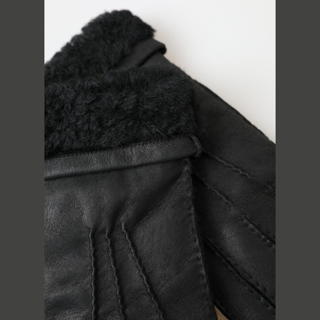 Dolce & Gabbana Black Leather Fur Short Hands Mitten Men Gloves