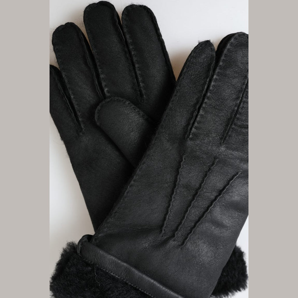 Dolce & Gabbana Black Leather Fur Short Hands Mitten Men Gloves