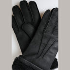 Dolce & Gabbana Black Leather Fur Short Hands Mitten Men Gloves