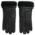 Dolce & Gabbana Black Leather Fur Short Hands Mitten Men Gloves