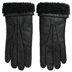 Dolce & Gabbana Black Leather Fur Short Hands Mitten Men Gloves