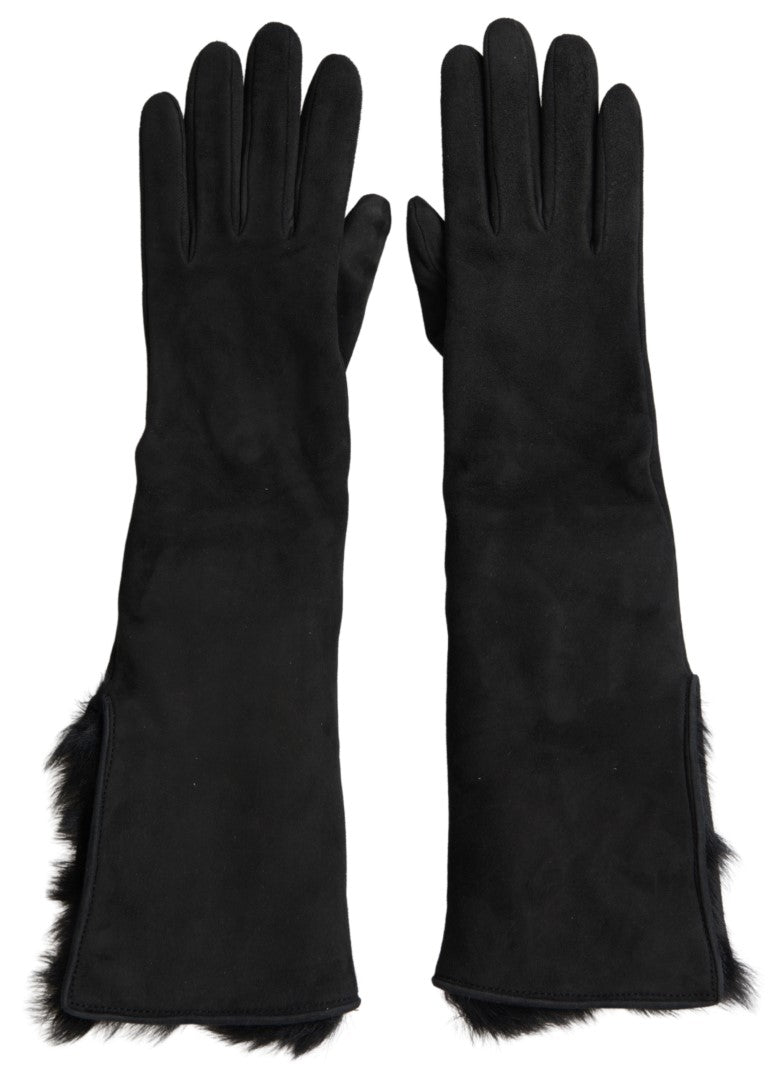 Dolce & Gabbana Black Leather Fur Elbow Length Gloves Dolce & Gabbana