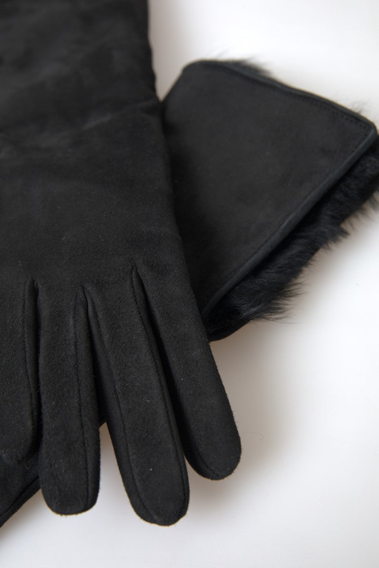 Dolce & Gabbana Black Leather Fur Elbow Length Gloves Dolce & Gabbana