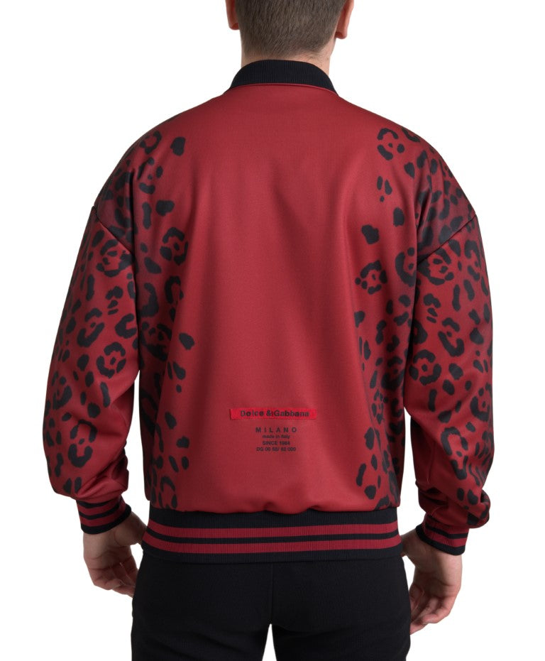 Dolce & Gabbana Red Leopard Polyester Bomber Full Zip Jacket Dolce & Gabbana