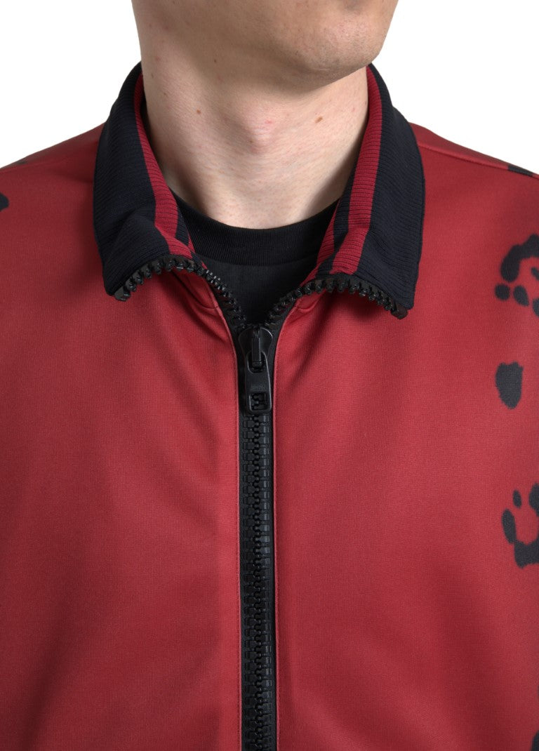 Dolce & Gabbana Red Leopard Polyester Bomber Full Zip Jacket Dolce & Gabbana