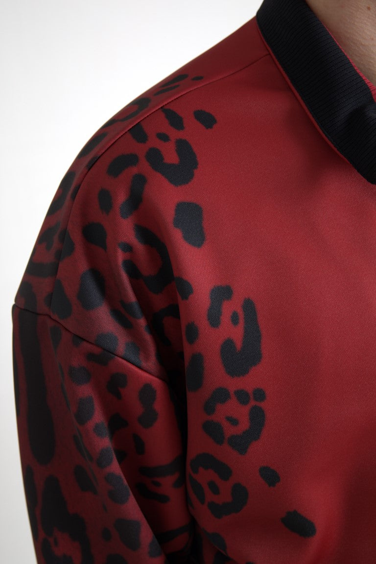 Dolce & Gabbana Red Leopard Polyester Bomber Full Zip Jacket Dolce & Gabbana