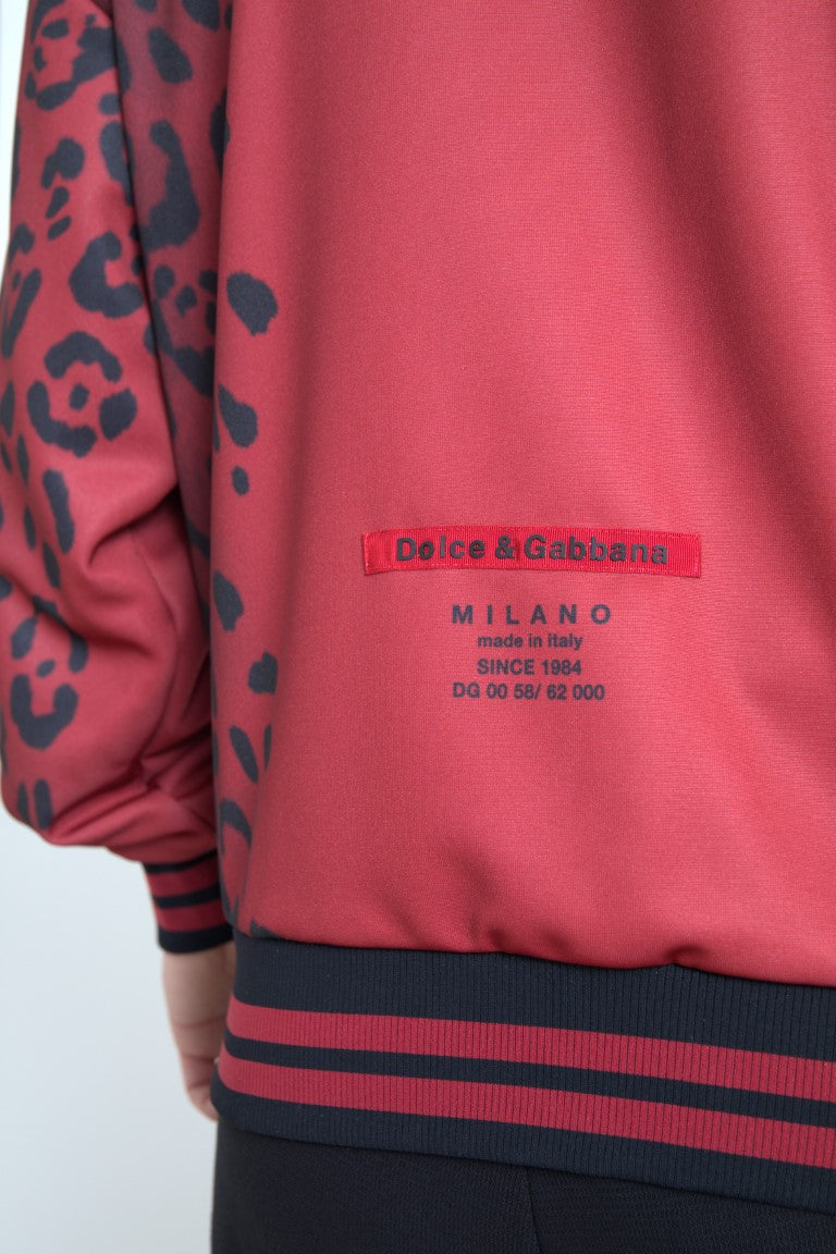 Dolce & Gabbana Red Leopard Polyester Bomber Full Zip Jacket Dolce & Gabbana