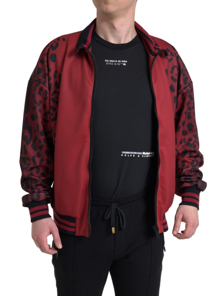 Dolce & Gabbana Red Leopard Polyester Bomber Full Zip Jacket Dolce & Gabbana