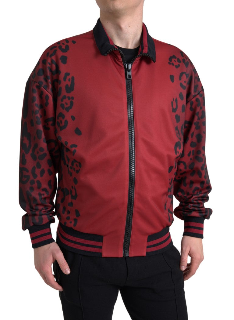 Dolce & Gabbana Red Leopard Polyester Bomber Full Zip Jacket Dolce & Gabbana