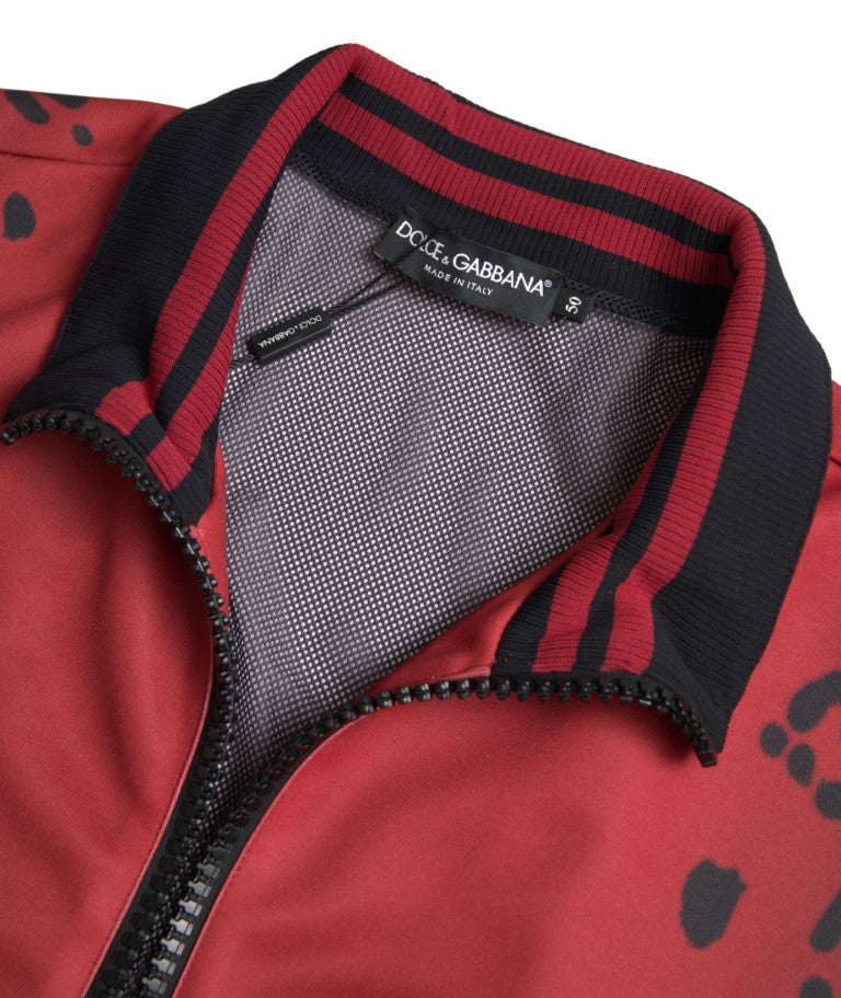 Dolce & Gabbana Red Leopard Polyester Bomber Full Zip Jacket Dolce & Gabbana