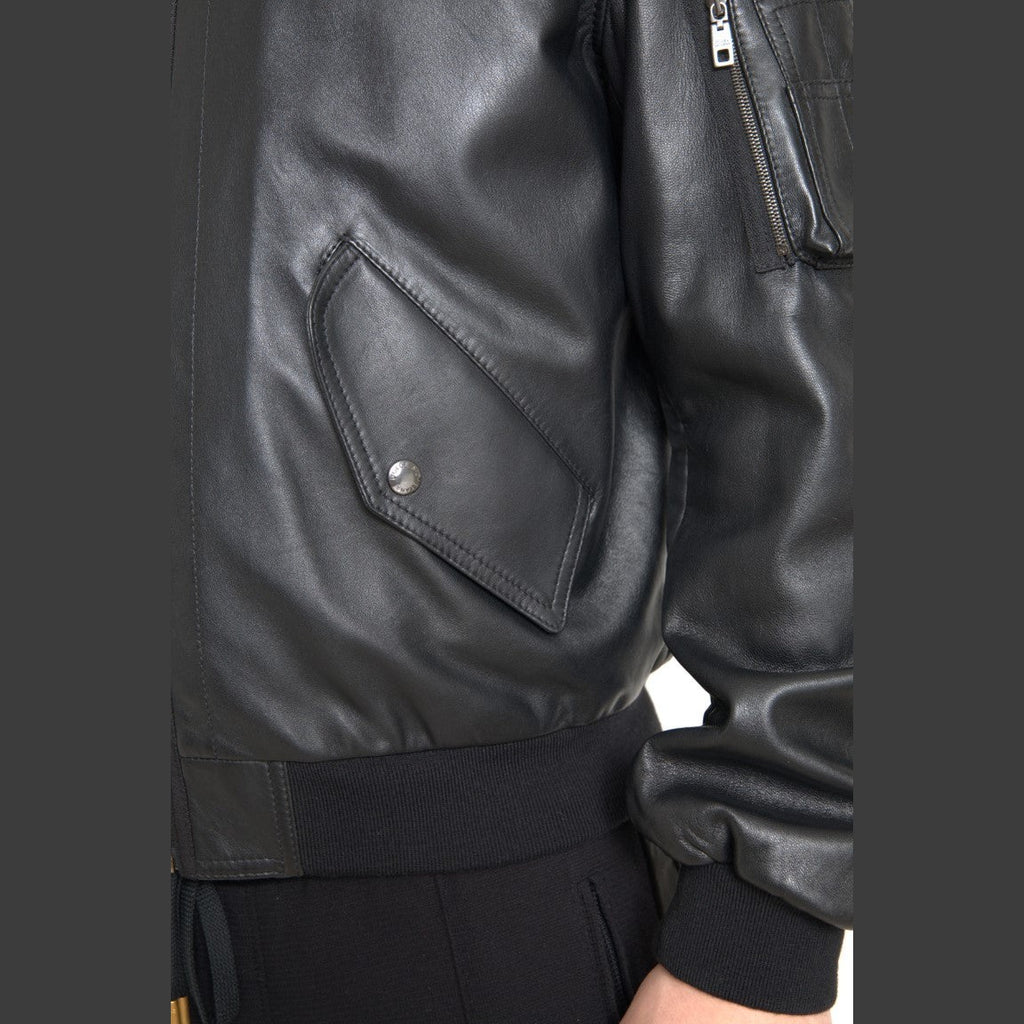 Dolce & Gabbana Black Leather Blouson Full Zip Bomber Jacket