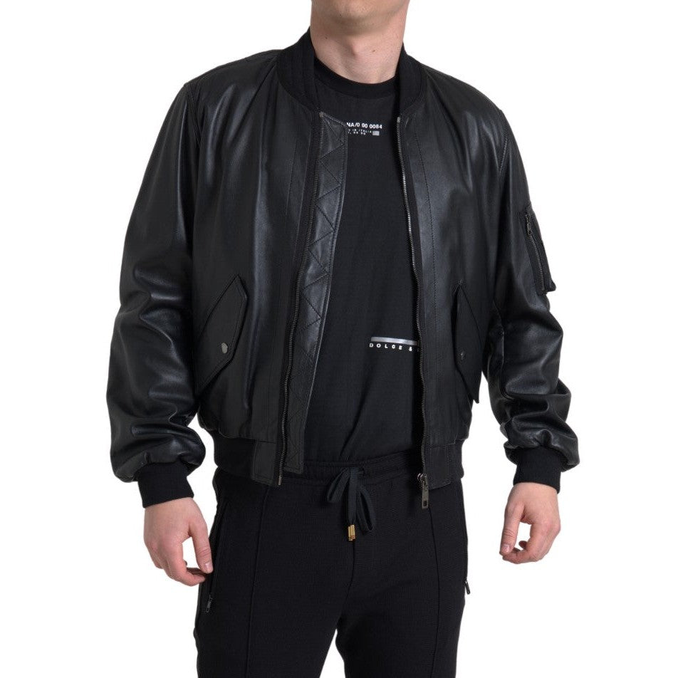 Dolce & Gabbana Black Leather Blouson Full Zip Bomber Jacket