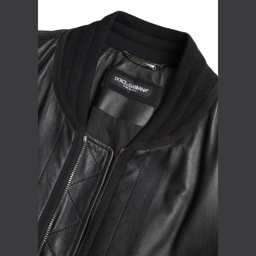 Dolce & Gabbana Black Leather Blouson Full Zip Bomber Jacket