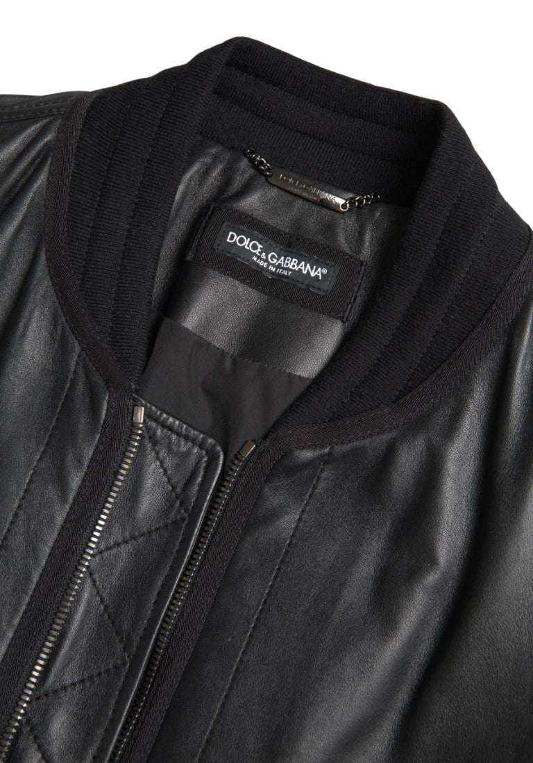 Dolce & Gabbana Black Leather Blouson Full Zip Bomber Jacket Dolce & Gabbana