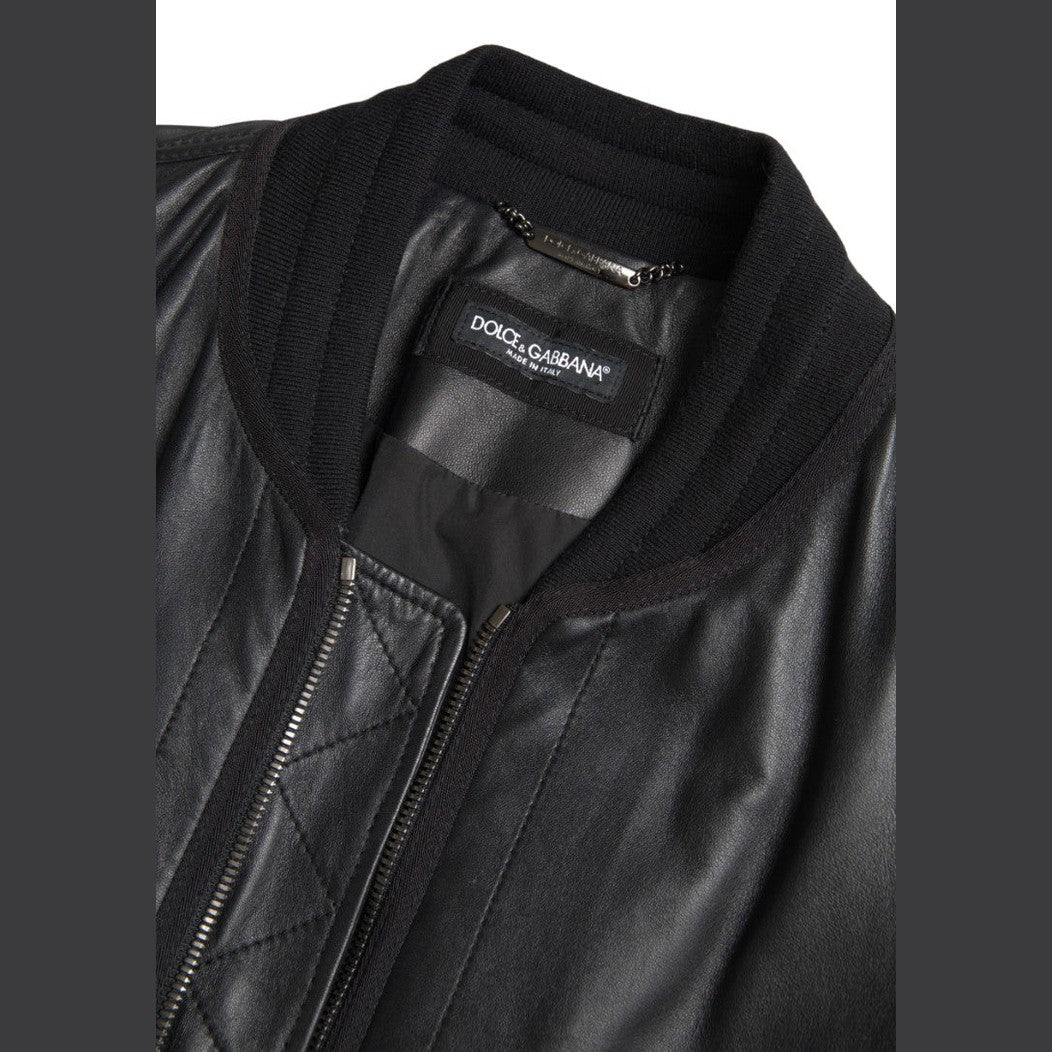 Dolce & Gabbana Black Leather Blouson Full Zip Bomber Jacket