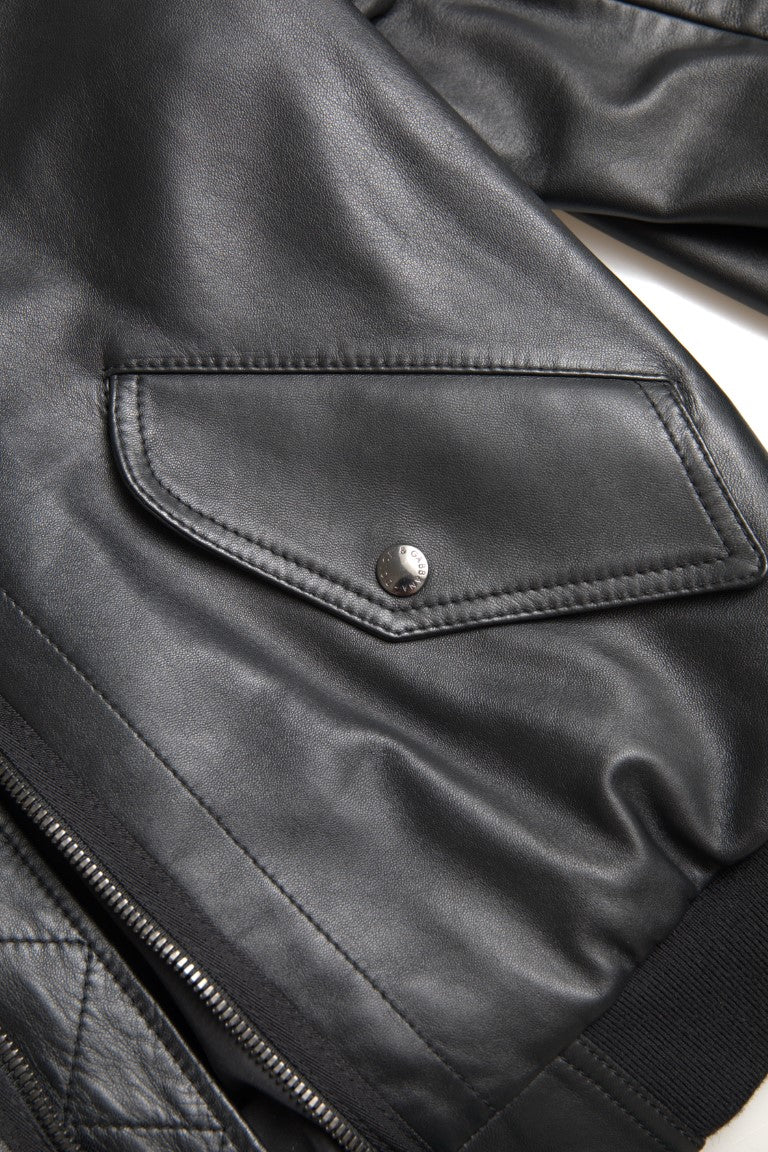 Dolce & Gabbana Black Leather Blouson Full Zip Bomber Jacket Dolce & Gabbana