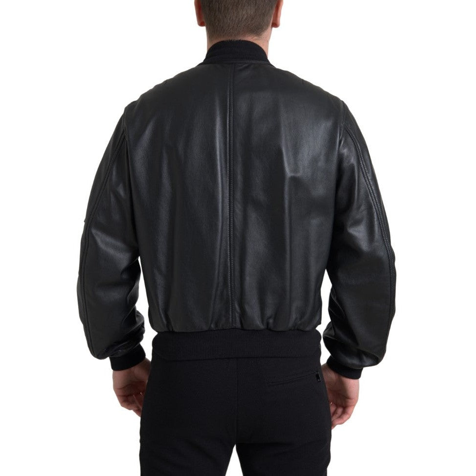 Dolce & Gabbana Black Leather Blouson Full Zip Bomber Jacket
