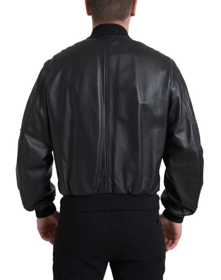 Dolce & Gabbana Black Leather Blouson Full Zip Bomber Jacket Dolce & Gabbana