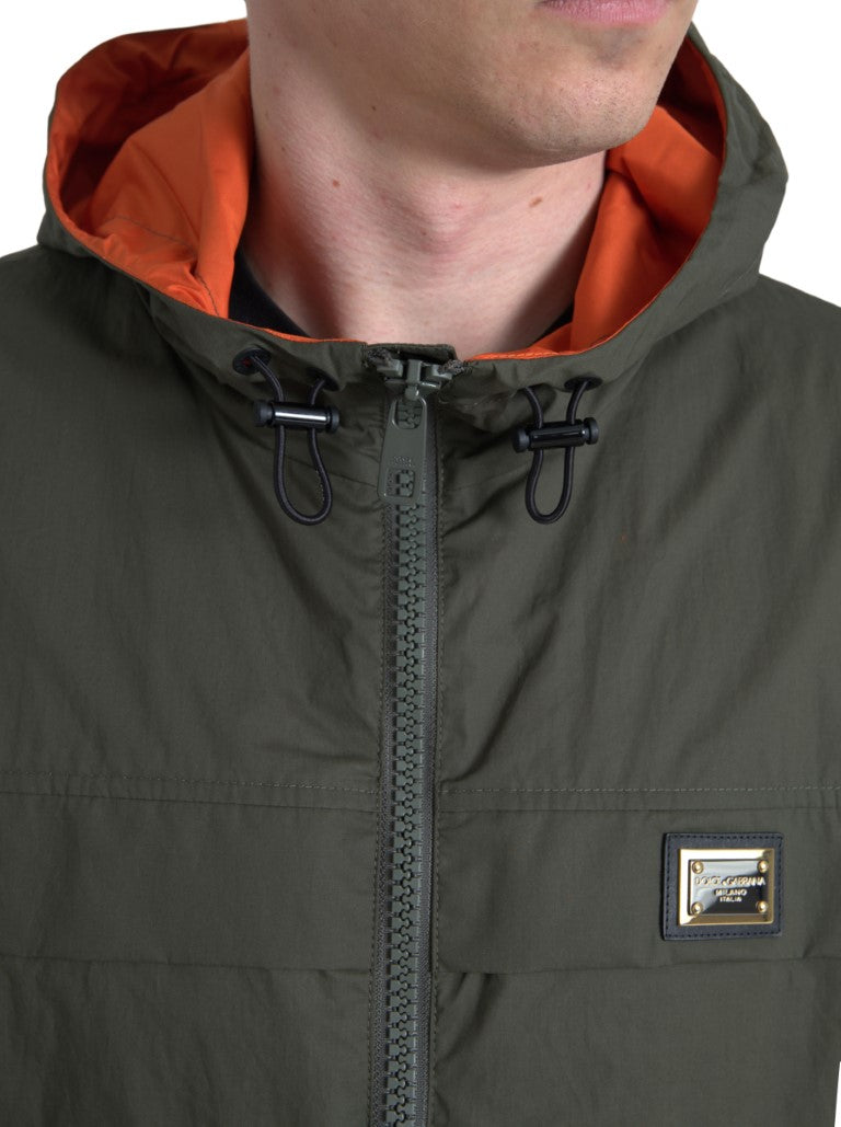 Dolce & Gabbana Green Orange Hooded Cotton Full Zip Jacket Dolce & Gabbana
