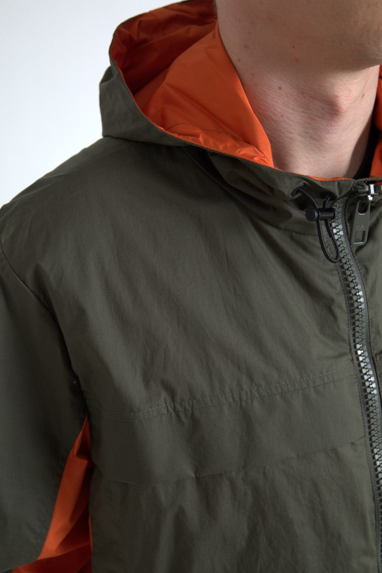 Dolce & Gabbana Green Orange Hooded Cotton Full Zip Jacket Dolce & Gabbana