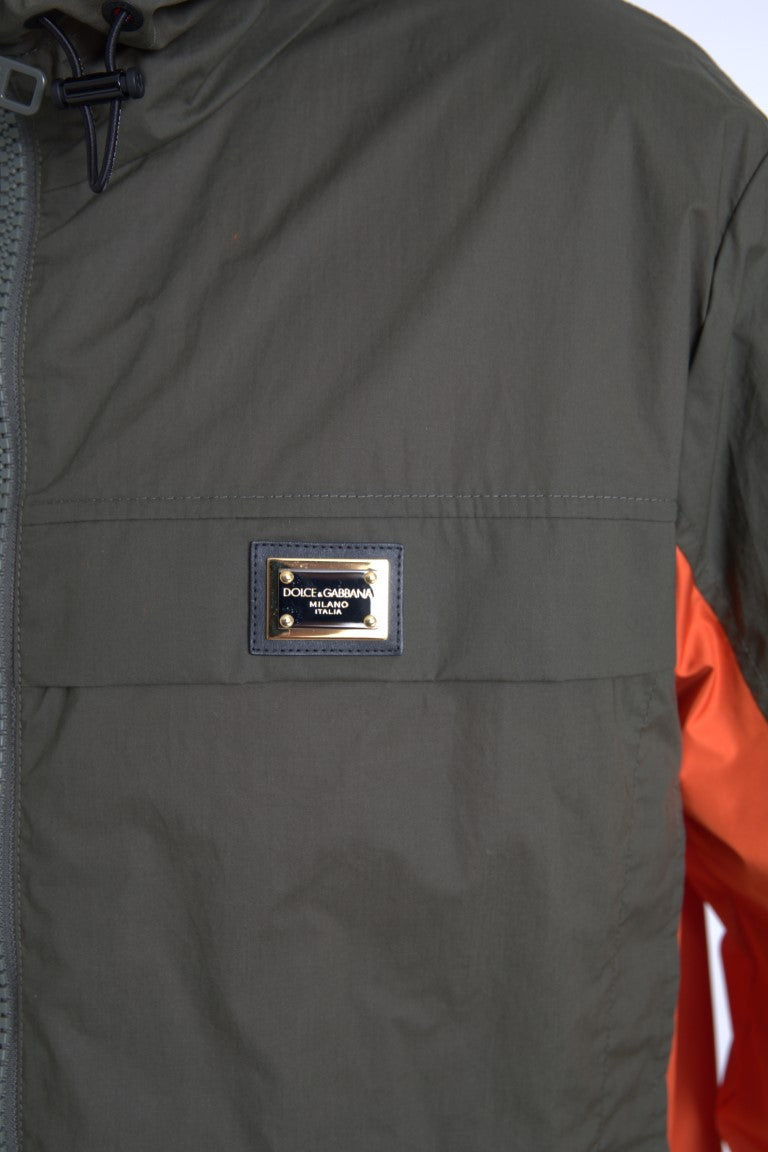 Dolce & Gabbana Green Orange Hooded Cotton Full Zip Jacket Dolce & Gabbana