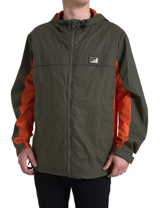Dolce & Gabbana Green Orange Hooded Cotton Full Zip Jacket Dolce & Gabbana