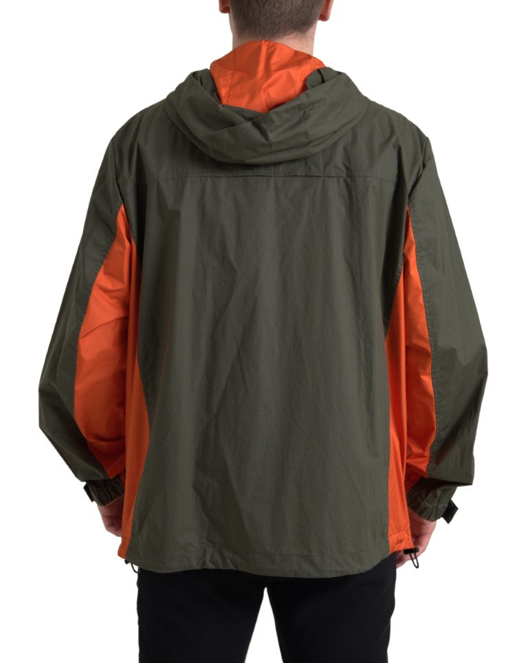 Dolce & Gabbana Green Orange Hooded Cotton Full Zip Jacket Dolce & Gabbana