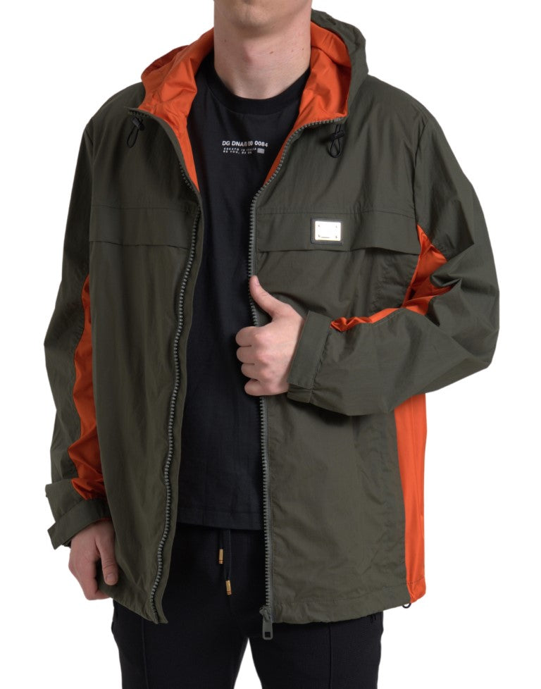 Dolce & Gabbana Green Orange Hooded Cotton Full Zip Jacket Dolce & Gabbana