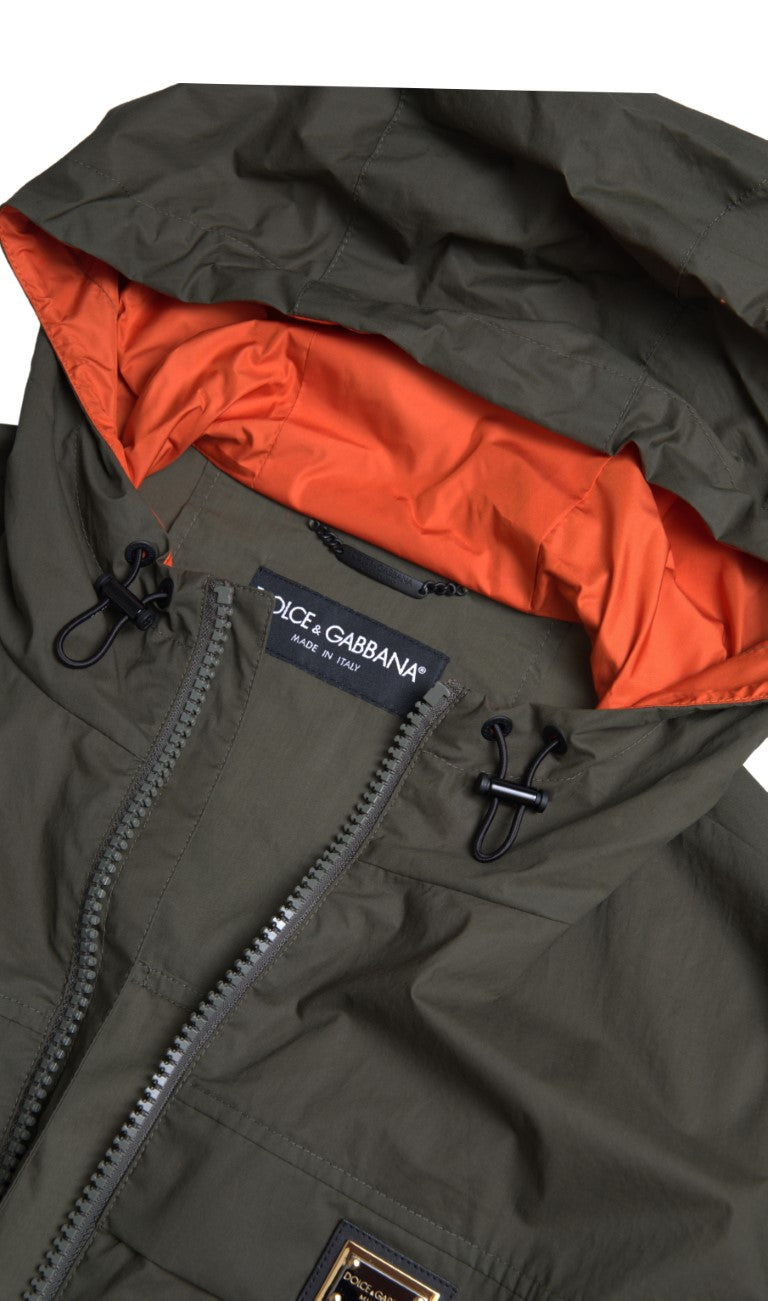 Dolce & Gabbana Green Orange Hooded Cotton Full Zip Jacket Dolce & Gabbana