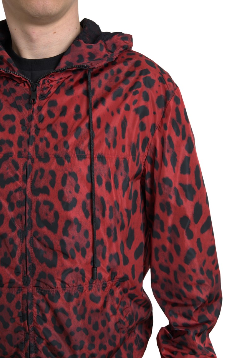 Dolce & Gabbana Red Leopard Hooded Bomber Full Zip Jacket Dolce & Gabbana