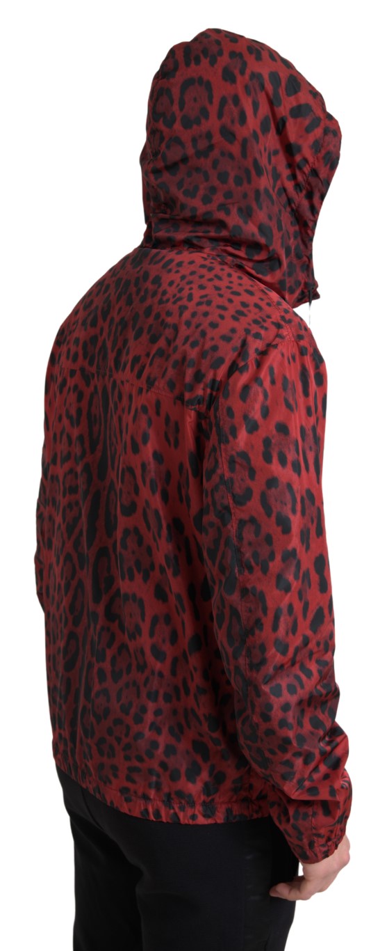 Dolce & Gabbana Red Leopard Hooded Bomber Full Zip Jacket Dolce & Gabbana