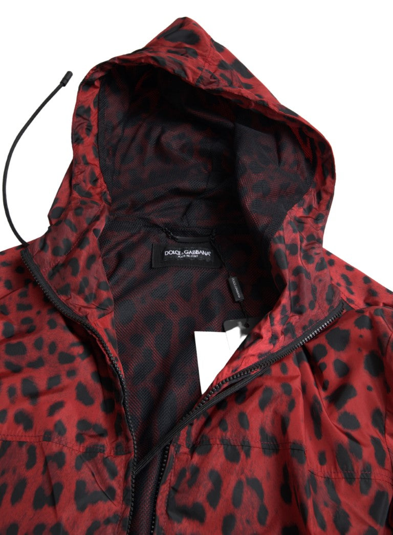 Dolce & Gabbana Red Leopard Hooded Bomber Full Zip Jacket Dolce & Gabbana