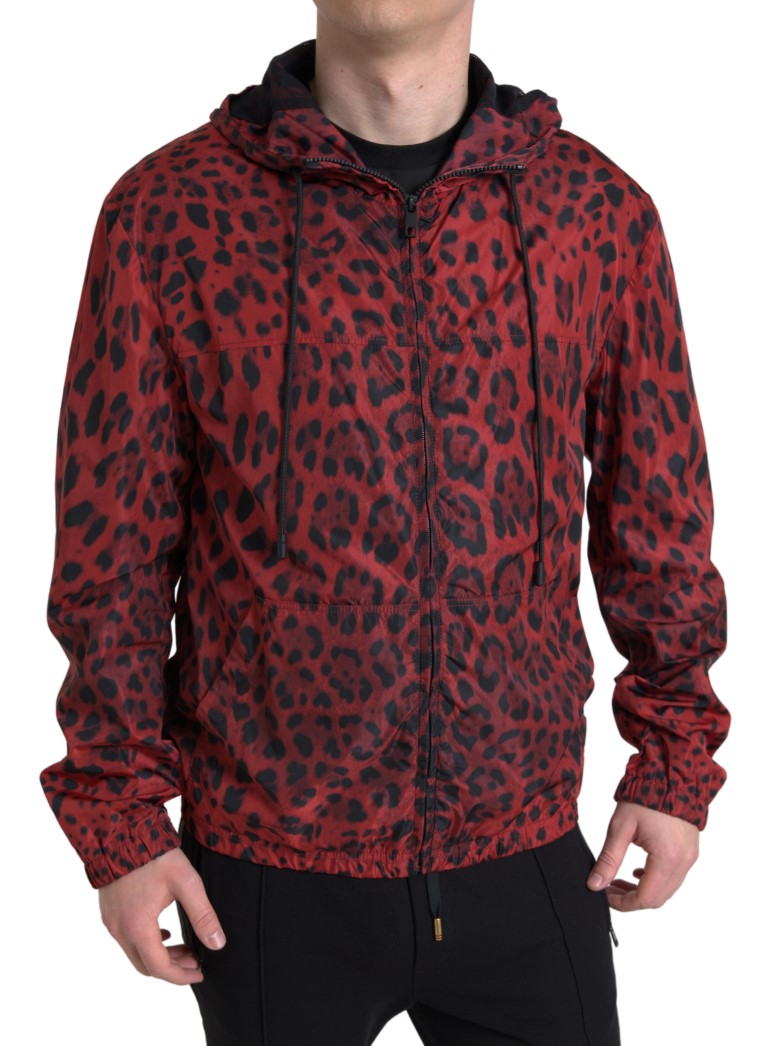 Dolce & Gabbana Red Leopard Hooded Bomber Full Zip Jacket Dolce & Gabbana