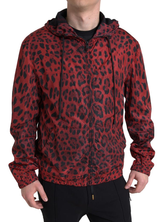 Dolce & Gabbana Red Leopard Hooded Bomber Full Zip Jacket Dolce & Gabbana