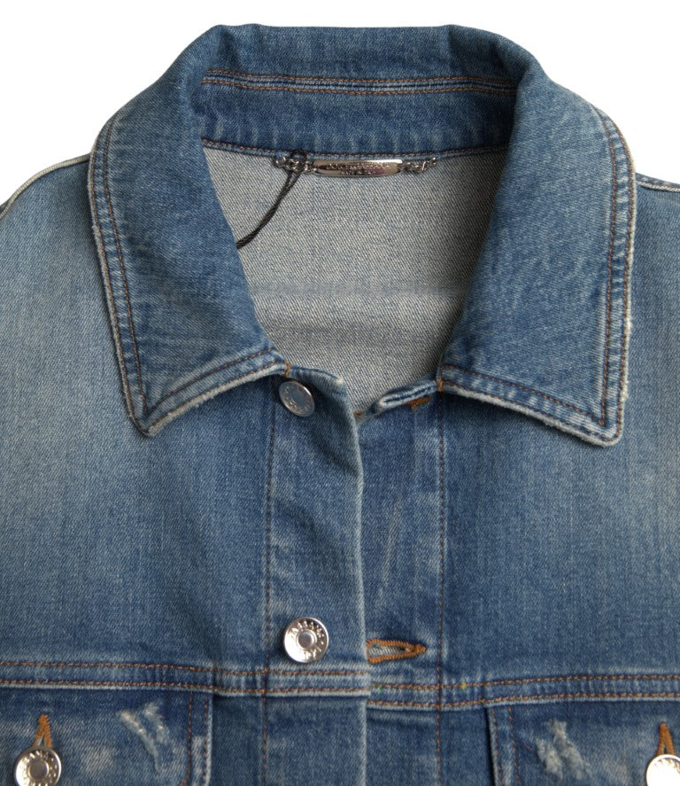 Dolce & Gabbana Blue Washed Cotton Stretch Denim Men Jacket Dolce & Gabbana