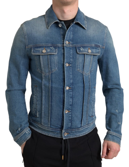 Dolce & Gabbana Blue Washed Cotton Stretch Denim Men Jacket Dolce & Gabbana