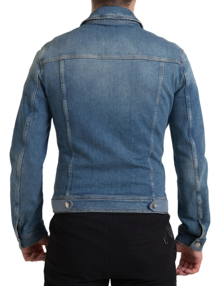 Dolce & Gabbana Blue Washed Cotton Stretch Denim Men Jacket Dolce & Gabbana