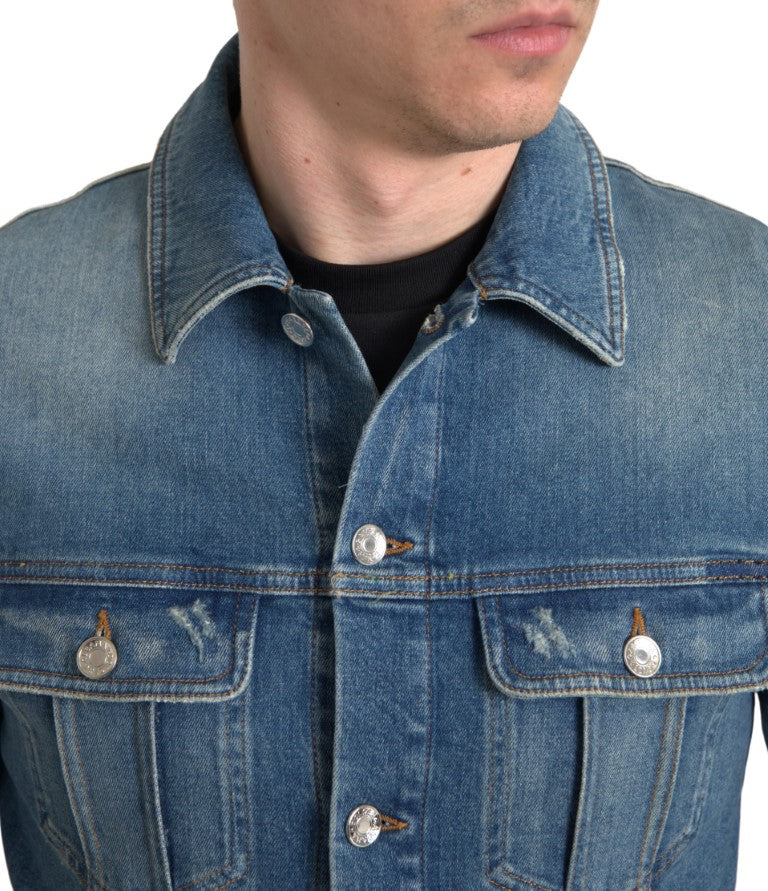 Dolce & Gabbana Blue Washed Cotton Stretch Denim Men Jacket Dolce & Gabbana
