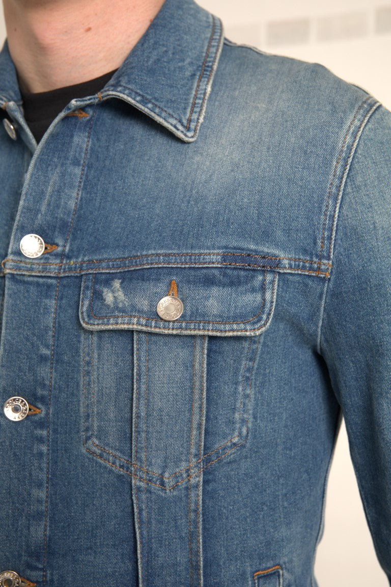Dolce & Gabbana Blue Washed Cotton Stretch Denim Men Jacket Dolce & Gabbana